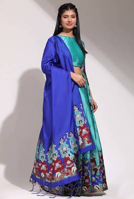 Beautiful South Indian Style Semi-Stitched Half Saree with Blouse and Banarasi Dupatta for Women 4