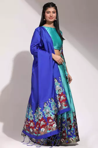 Beautiful South Indian Style Semi-Stitched Half Saree with Blouse and Banarasi Dupatta for Women