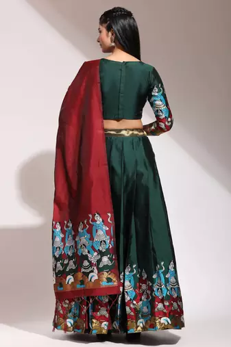 Beautiful South Indian Style Semi-Stitched Half Saree with Blouse and Banarasi Dupatta for Women