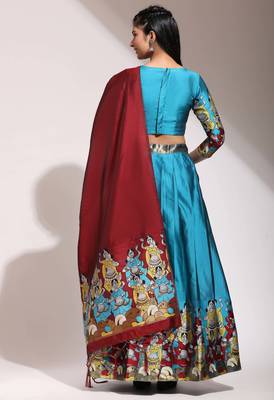 Beautiful South Indian Style Semi-Stitched Half Saree with Blouse and Banarasi Dupatta for Women 4