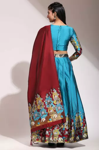 Beautiful South Indian Style Semi-Stitched Half Saree with Blouse and Banarasi Dupatta for Women