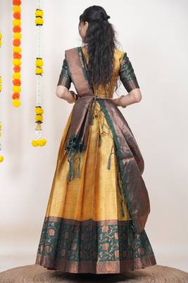 Beautiful South Indian Style Semi-Stitched Half Saree with Blouse and Banarasi Dupatta for Women 2