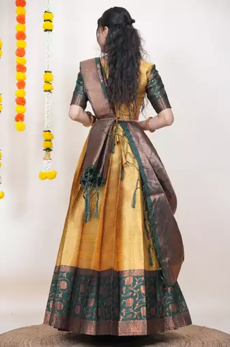 Beautiful South Indian Style Semi-Stitched Half Saree with Blouse and Banarasi Dupatta for Women