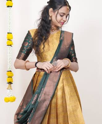 Beautiful South Indian Style Semi-Stitched Half Saree with Blouse and Banarasi Dupatta for Women 3