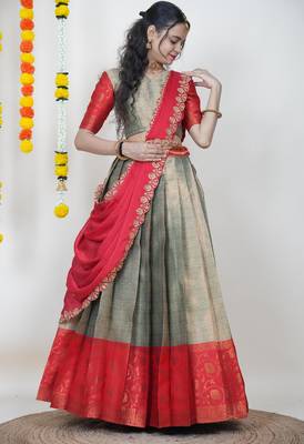 Beautiful South Indian Style ed Half Saree with Blouse and Banarasi Dupatta for Women 4