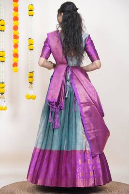 Beautiful South Indian Style ed Half Saree with Blouse and Banarasi Dupatta for Women 2