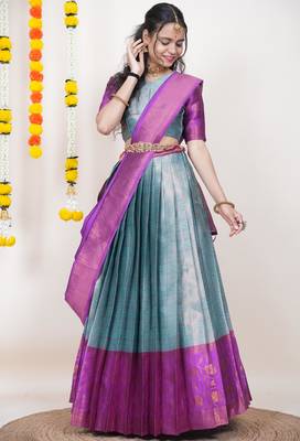 Beautiful South Indian Style ed Half Saree with Blouse and Banarasi Dupatta for Women 4