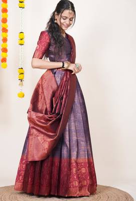Beautiful South Indian Style ed Half Saree with Blouse and Banarasi Dupatta for Women 3