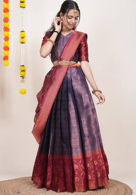 Beautiful South Indian Style ed Half Saree with Blouse and Banarasi Dupatta for Women 4