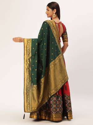 Beautiful South Indian Style ed Half Saree with Blouse and Banarasi Dupatta for Women 2