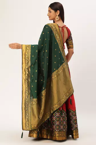 Beautiful South Indian Style Semi-Stitched Half Saree with Blouse and Banarasi Dupatta for Women
