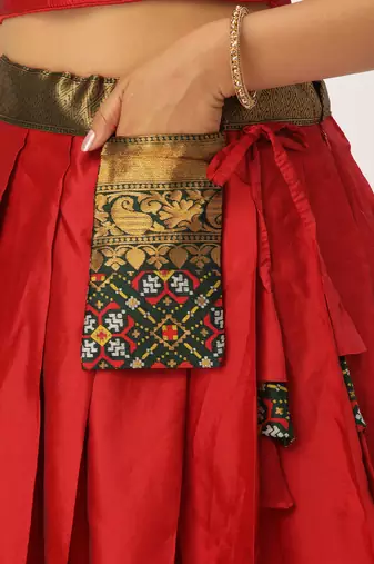 Beautiful South Indian Style Semi-Stitched Half Saree with Blouse and Banarasi Dupatta for Women