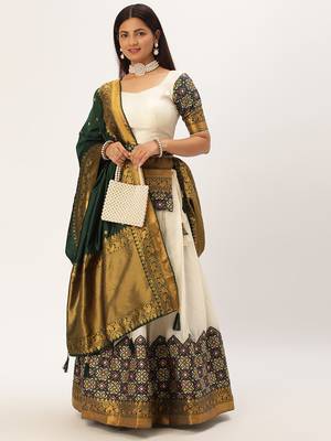 Beautiful South Indian Style Semi-Stitched Half Saree with Blouse and Banarasi Dupatta for Women 1