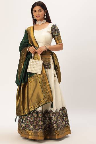 Beautiful South Indian Style Semi-Stitched Half Saree with Blouse and Banarasi Dupatta for Women