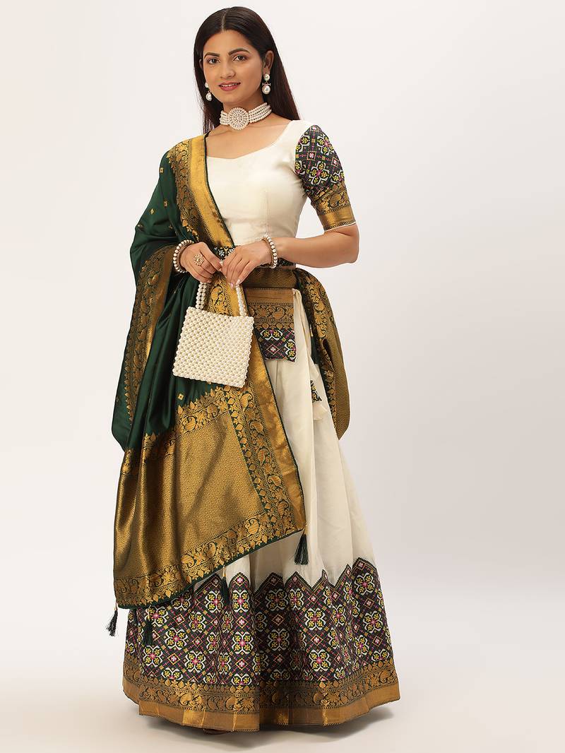 Beautiful South Indian Style Semi-Stitched Half Saree with Blouse and Banarasi Dupatta for Women