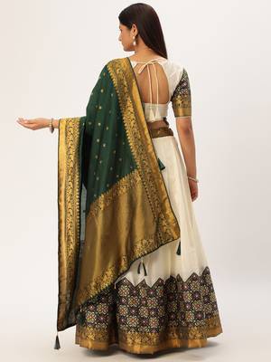 Beautiful South Indian Style Semi-Stitched Half Saree with Blouse and Banarasi Dupatta for Women 2