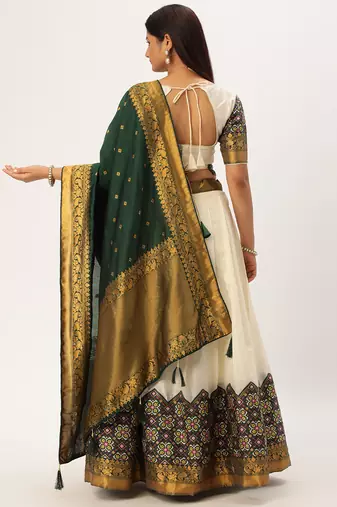 Beautiful South Indian Style Semi-Stitched Half Saree with Blouse and Banarasi Dupatta for Women