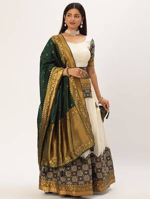 Beautiful South Indian Style Semi-Stitched Half Saree with Blouse and Banarasi Dupatta for Women 3