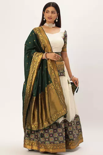 Beautiful South Indian Style Semi-Stitched Half Saree with Blouse and Banarasi Dupatta for Women