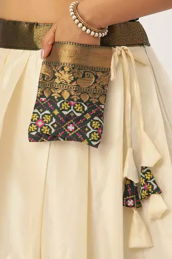 Beautiful South Indian Style Semi-Stitched Half Saree with Blouse and Banarasi Dupatta for Women