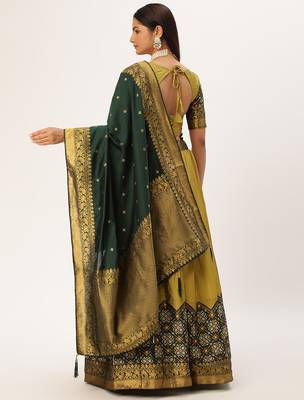 Beautiful South Indian Style ed Half Saree with Blouse and Banarasi Dupatta for Women 2
