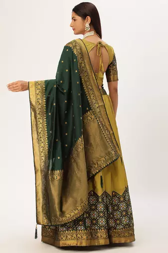 Beautiful South Indian Style Semi-Stitched Half Saree with Blouse and Banarasi Dupatta for Women