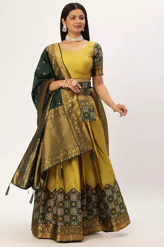 Beautiful South Indian Style Semi-Stitched Half Saree with Blouse and Banarasi Dupatta for Women