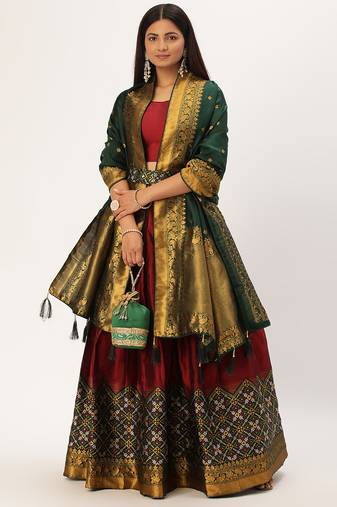 Beautiful South Indian Style Semi-Stitched Half Saree with Blouse and Banarasi Dupatta for Women