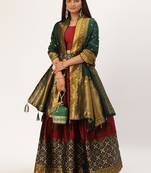 Beautiful South Indian Style Semi-Stitched Half Saree with Blouse and Banarasi Dupatta for Women
