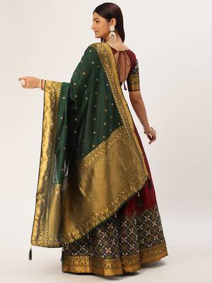 Beautiful South Indian Style ed Half Saree with Blouse and Banarasi Dupatta for Women 2