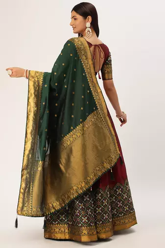 Beautiful South Indian Style Semi-Stitched Half Saree with Blouse and Banarasi Dupatta for Women