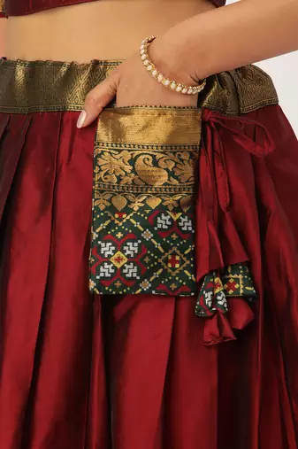 Beautiful South Indian Style Semi-Stitched Half Saree with Blouse and Banarasi Dupatta for Women