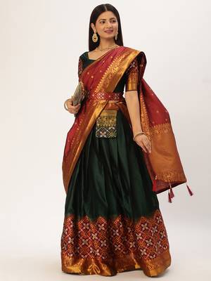 Beautiful South Indian Style ed Half Saree with Blouse and Banarasi Dupatta for Women 1