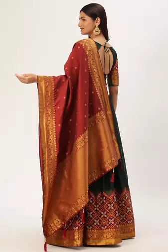 Beautiful South Indian Style Semi-Stitched Half Saree with Blouse and Banarasi Dupatta for Women