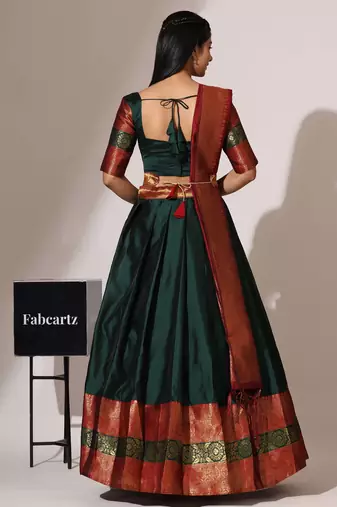 Beautiful South Indian Style Semi-Stitched Half Saree with Blouse and Banarasi Dupatta for Women