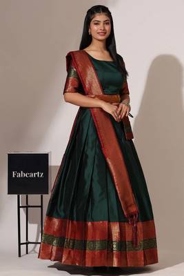 Beautiful South Indian Style Semi-Stitched Half Saree with Blouse and Banarasi Dupatta for Women 3