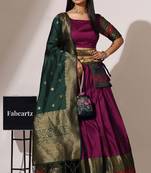 Beautiful South Indian Style Semi-Stitched Half Saree with Blouse and Banarasi Dupatta for Women