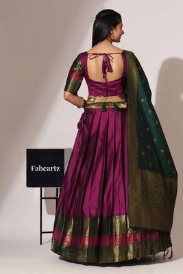 Beautiful South Indian Style Semi-Stitched Half Saree with Blouse and Banarasi Dupatta for Women 2