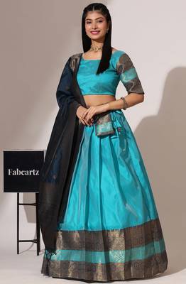 Beautiful South Indian Style Semi-Stitched Half Saree with Blouse and Banarasi Dupatta for Women 1