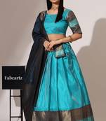 Beautiful South Indian Style Semi-Stitched Half Saree with Blouse and Banarasi Dupatta for Women