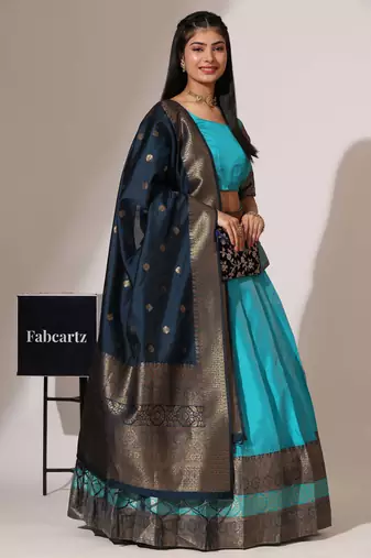 Beautiful South Indian Style Semi-Stitched Half Saree with Blouse and Banarasi Dupatta for Women