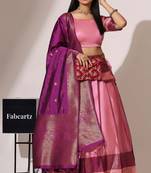 Beautiful South Indian Style Semi-Stitched Half Saree with Blouse and Banarasi Dupatta for Women