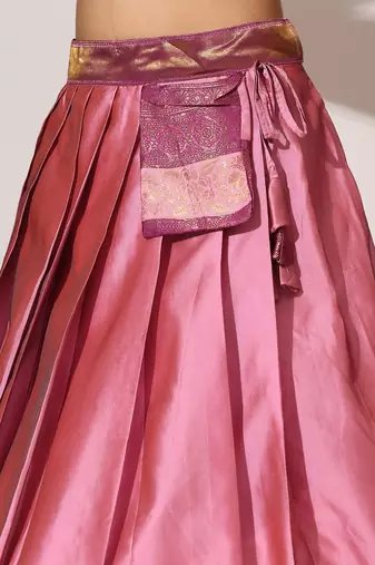 Beautiful South Indian Style Semi-Stitched Half Saree with Blouse and Banarasi Dupatta for Women