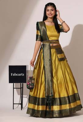 Beautiful South Indian Style Semi-Stitched Half Saree with Blouse and Banarasi Dupatta for Women 1