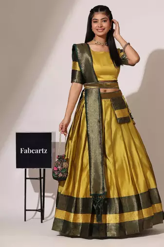 Beautiful South Indian Style Semi-Stitched Half Saree with Blouse and Banarasi Dupatta for Women