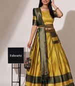 Beautiful South Indian Style Semi-Stitched Half Saree with Blouse and Banarasi Dupatta for Women