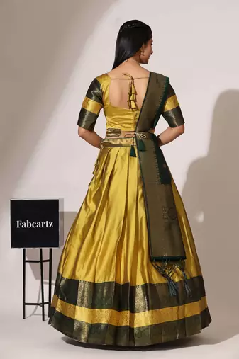 Beautiful South Indian Style Semi-Stitched Half Saree with Blouse and Banarasi Dupatta for Women