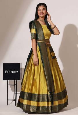Beautiful South Indian Style Semi-Stitched Half Saree with Blouse and Banarasi Dupatta for Women 3