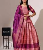 Beautiful South Indian Style Semi-Stitched Half Saree with Blouse and Banarasi Dupatta for Women
