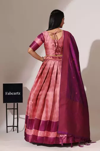 Beautiful South Indian Style Semi-Stitched Half Saree with Blouse and Banarasi Dupatta for Women